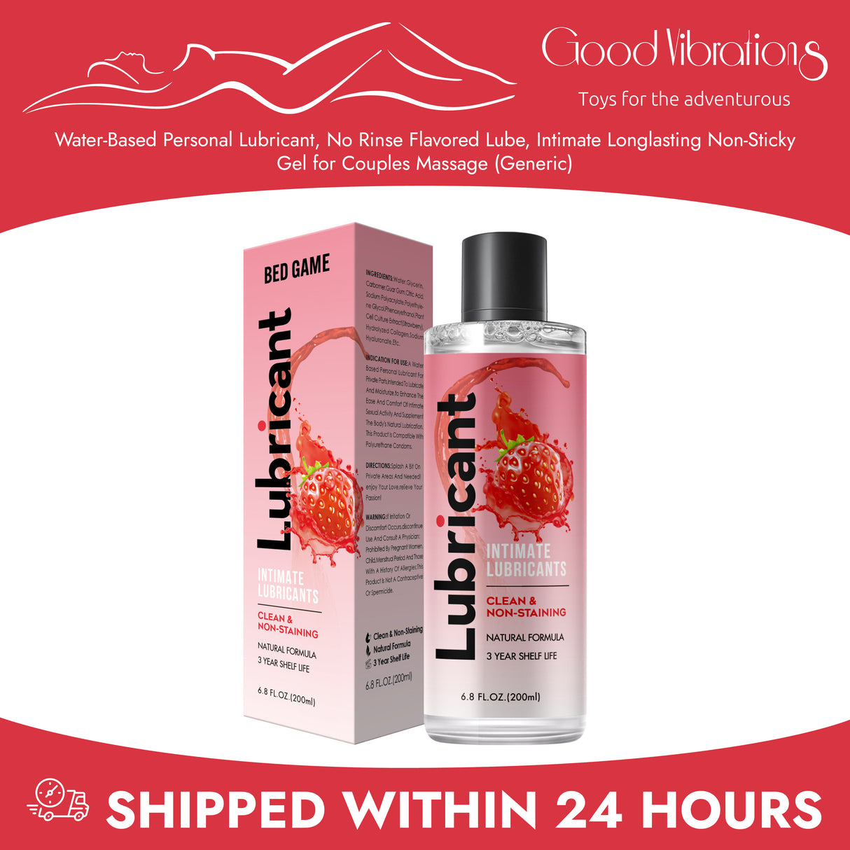 Water-Based Personal Lubricant, No Rinse Flavored Lube, Intimate Longlasting Non-Sticky Gel for Couples Massage (Generic)