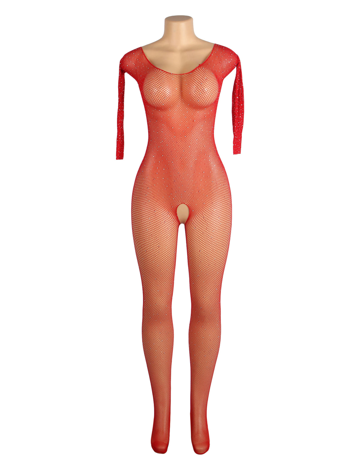 Romantic Wear (H3439-3) One-piece Red Fishnet Diamonds