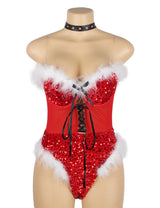 Red Christmas Sexy Plush Sequin Bodysuit (S90797)