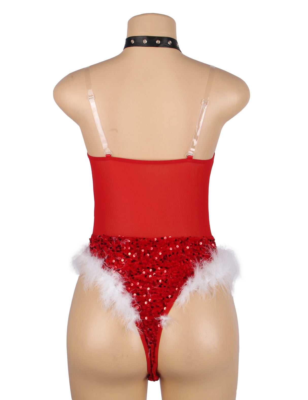 Red Christmas Sexy Plush Sequin Bodysuit (S90797)